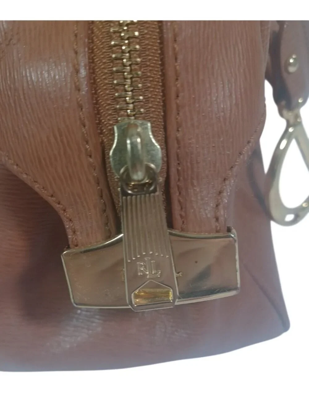 VTG Lauren Ralph Lauren Satchel Handbag Carmel Brown & Gold Sloan Street Dome